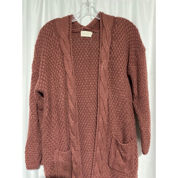 Chunky Knit Open Front Cardigan Sweater With Pockets Dusty Rose By Dreamers Wome - Picture 2 of 5
